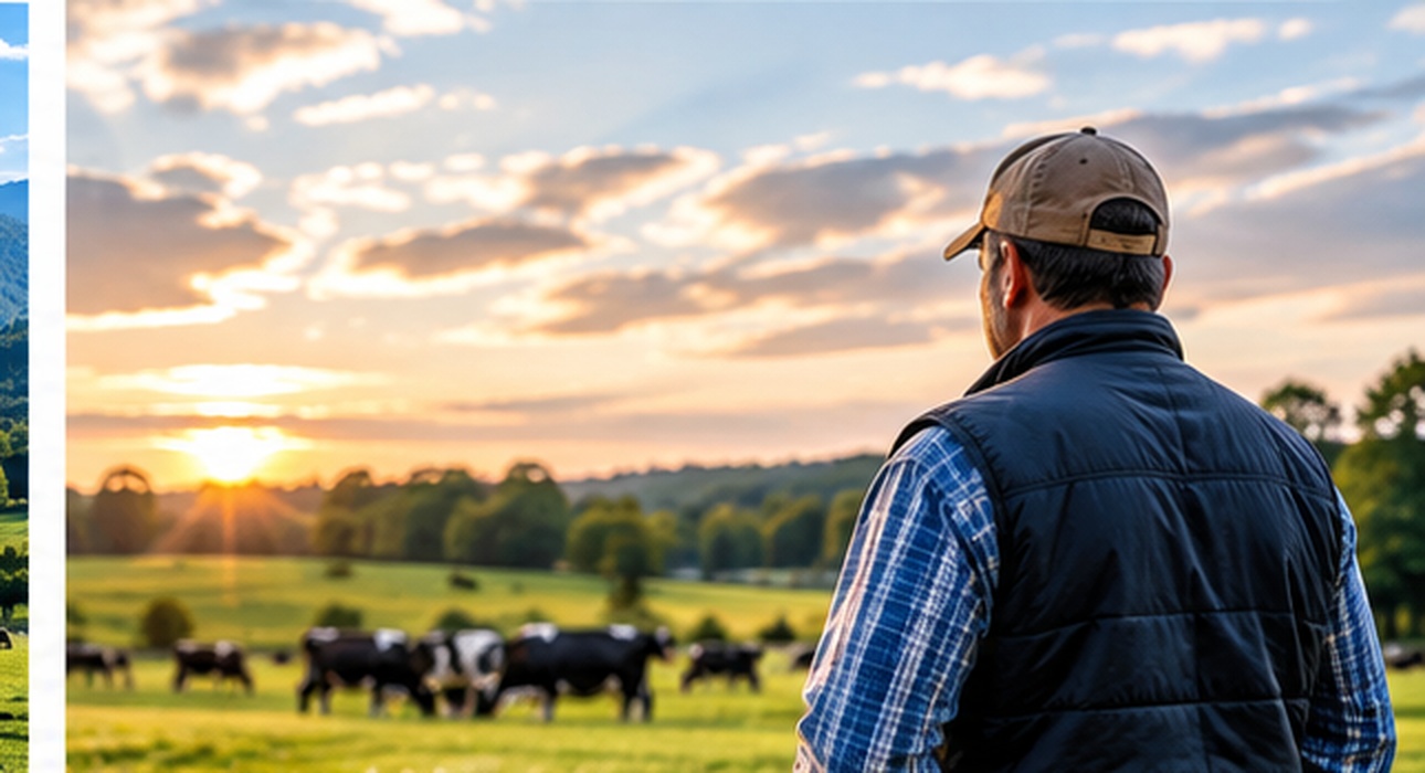 Farmer looking over a dairy farm
